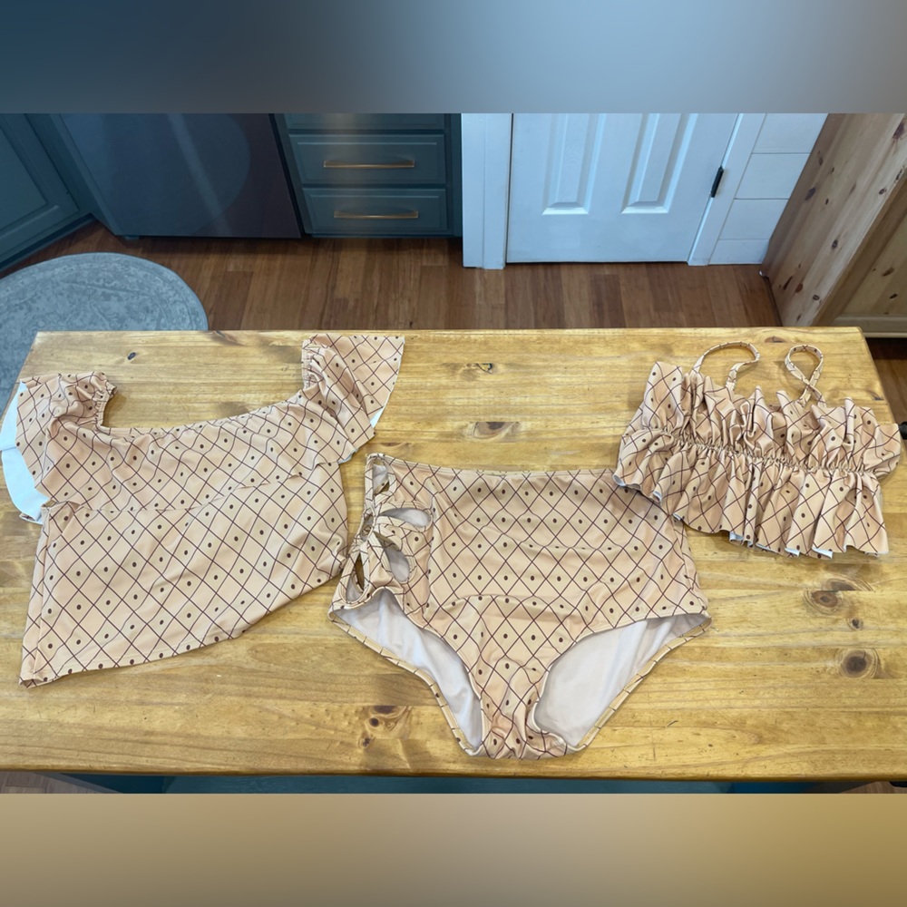 Kortni Jeane Checkered Bikini Bottom in Cream and Brown